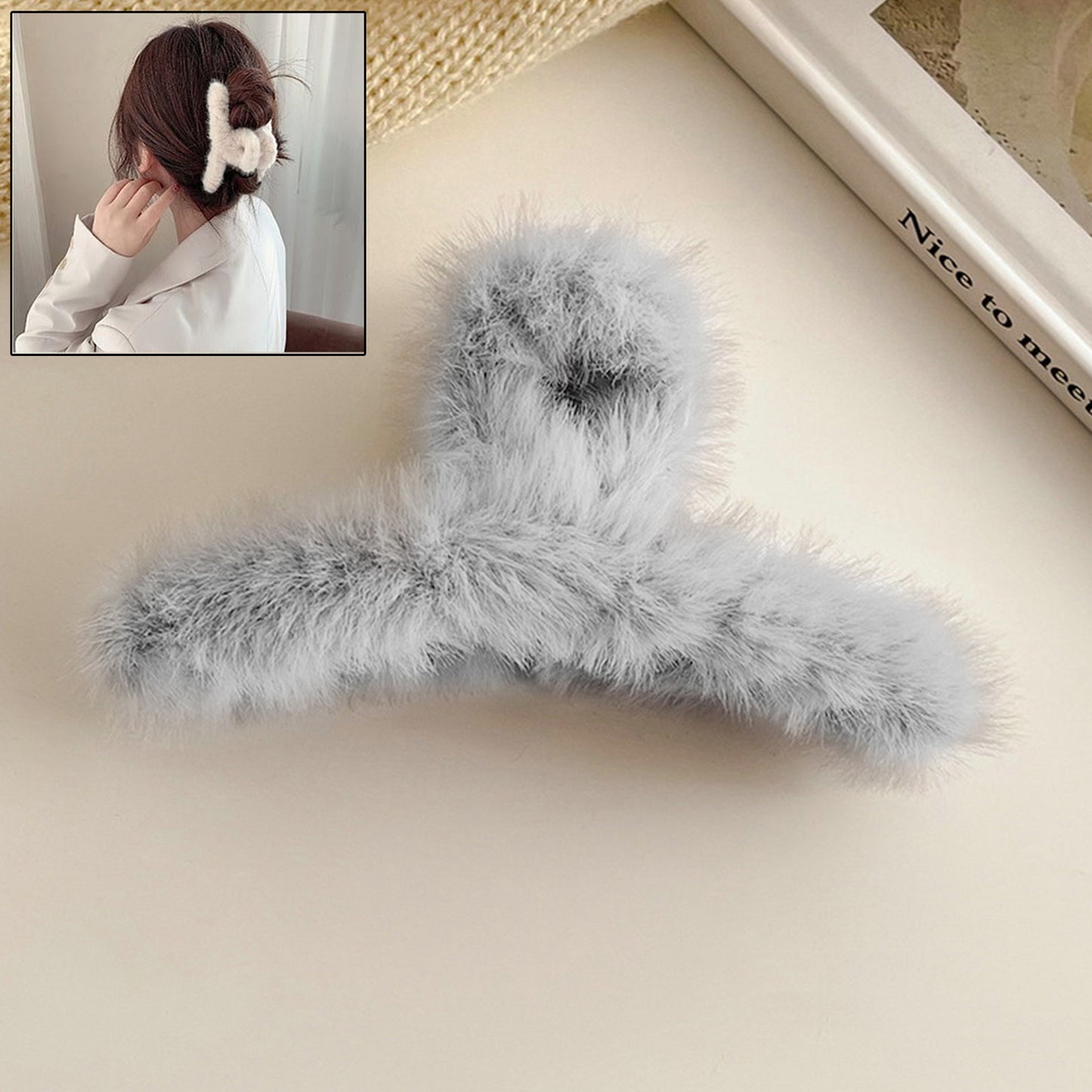 Large Plush Hair Claw Clips Plastic Fluffy Hair Claw Hair (1 Pc  Mix Color)