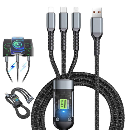 13111 3-in-1 Super Fast Charging Cable 100w Multifunctional Convenient Super Fast Charging Cable Nylon Braided Cord 3-in-1 Silicone Zinc Alloy 3 Head Charging Cable