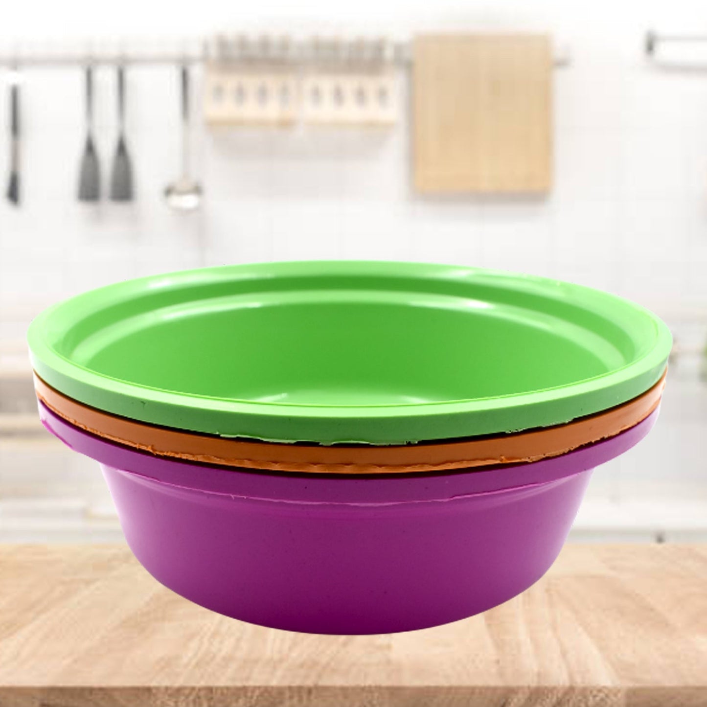 2592 Household Storage Plastic Round Bowl  Tub  Basket  Bucket Set - Pack Of 3