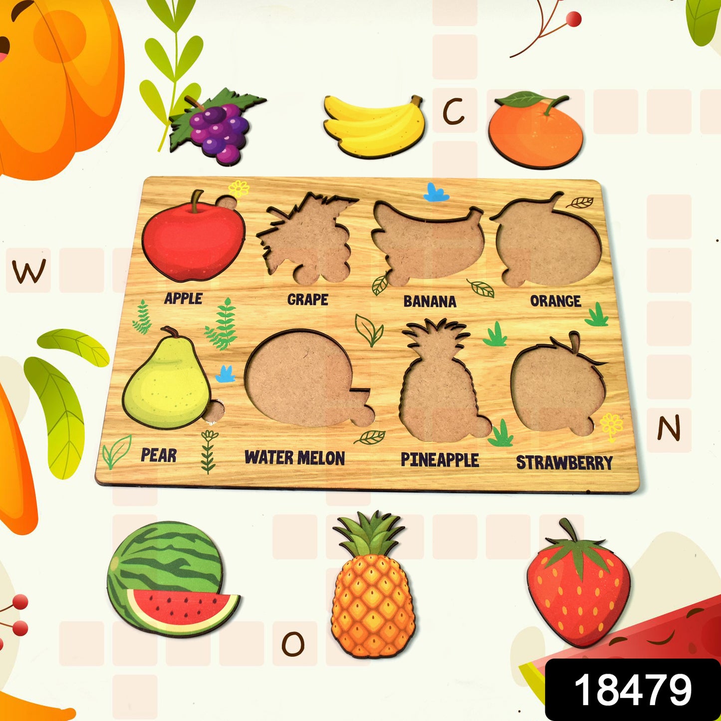 Wooden Fruits Puzzle Learning Educational Board (1 Set  2820 Cm)