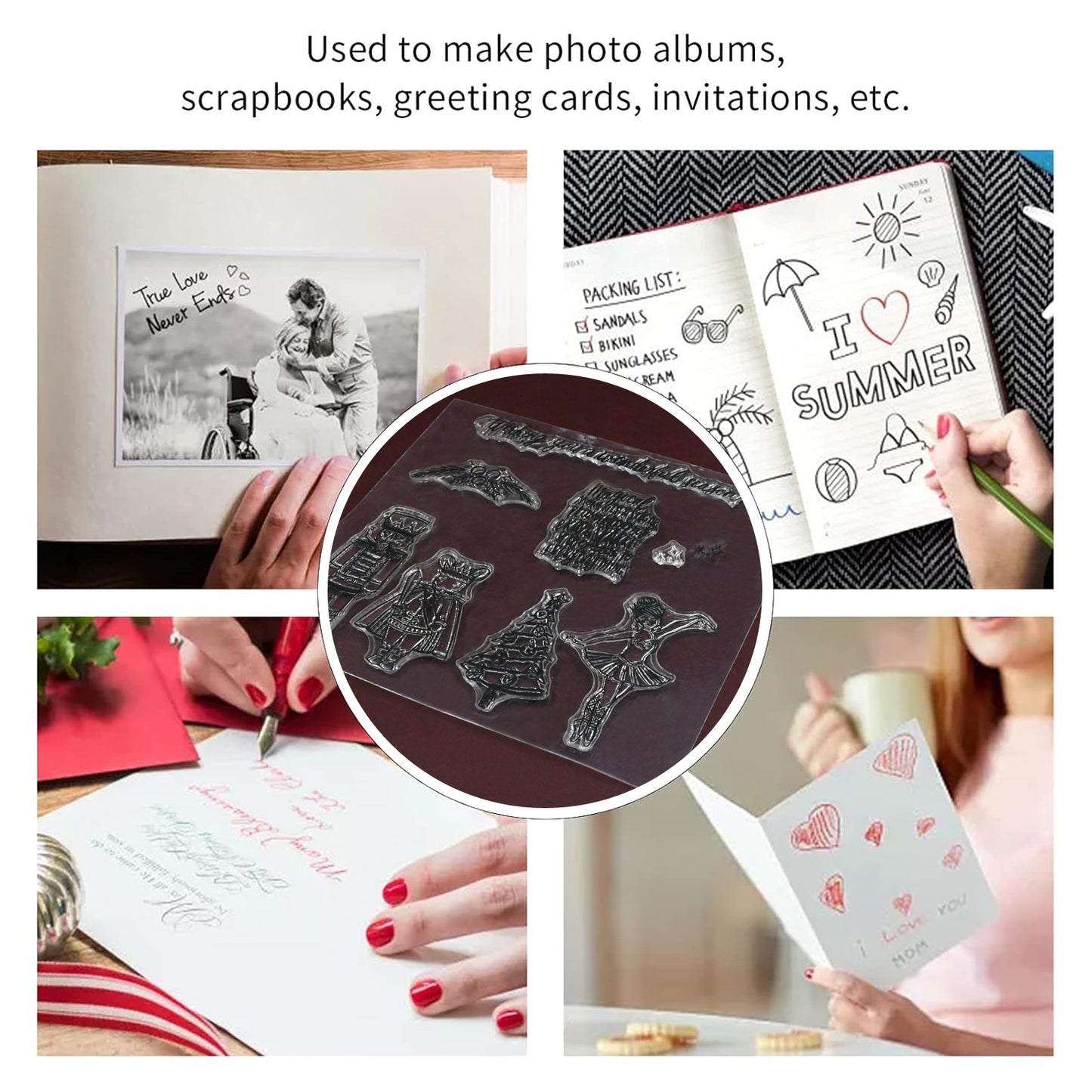 Reusable Rubber Stamp Tpr Stamp Diy Accessories Good Stamping Effect Diy Transparent Stamp Stick Repeatedly For Envelope For Diary For Invitation Letter Photo Album Decoration For Paper Crafts (Mix Design  1 Set)