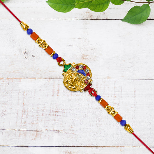 Ganesh Face Rakhi With Colorful Beads And Stones