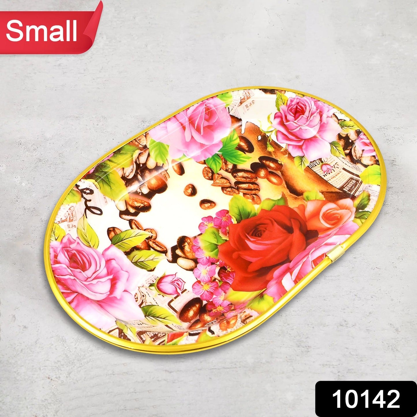 Small Plastic Flower Printed Design Serving Tray (1 Pc  27 X 18 Cm)