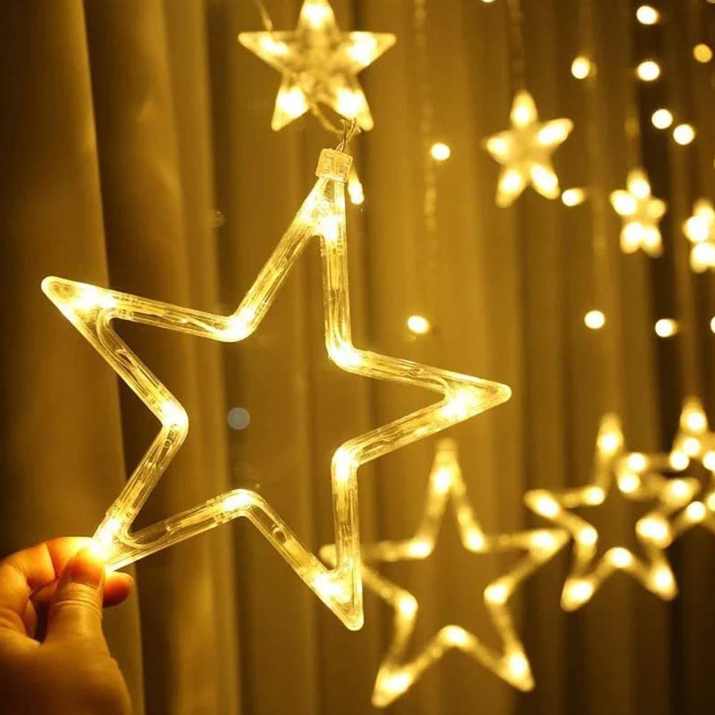 1278 12 Stars Curtain String Lights Window Curtain Lights With 8 Flashing Modes Decoration For Festivals