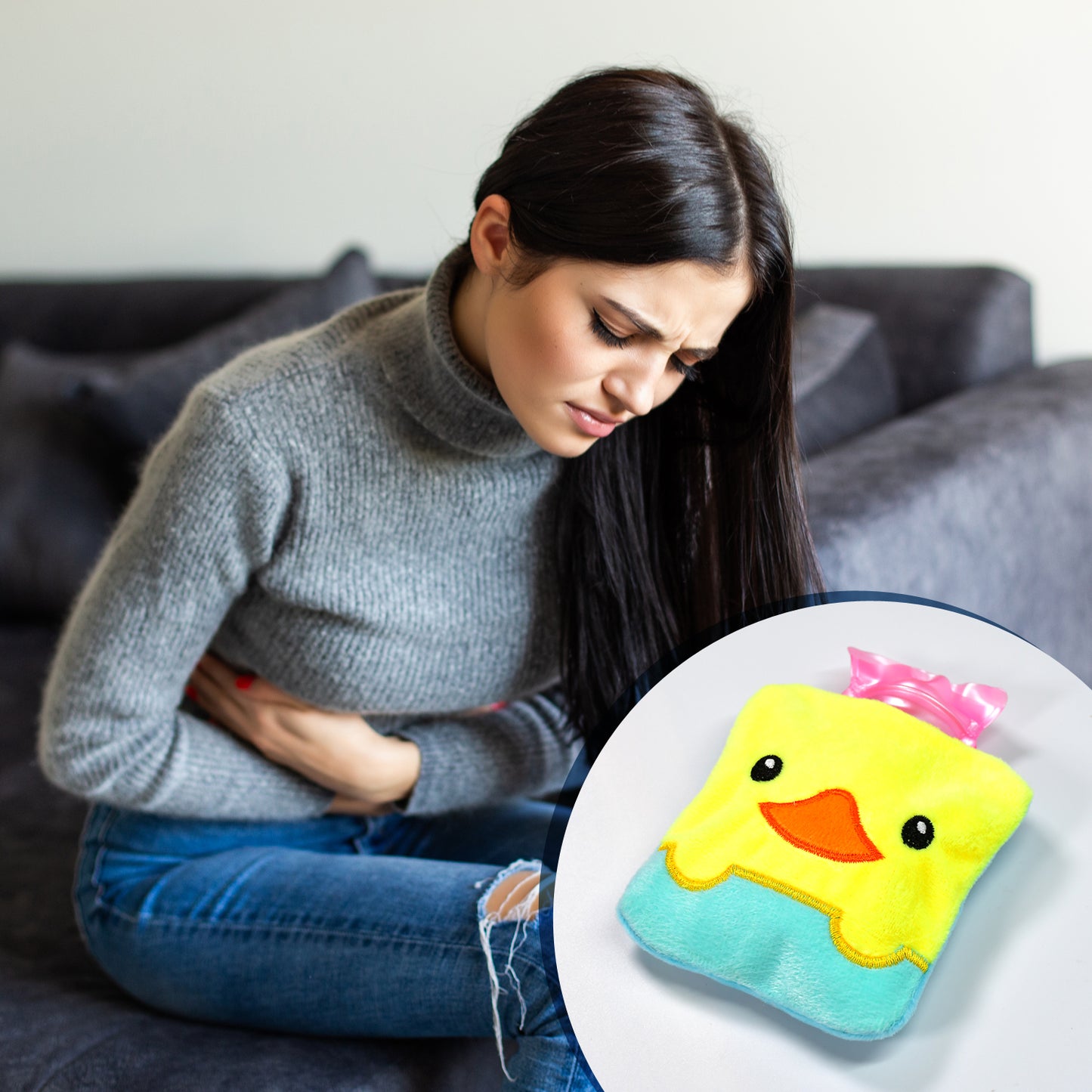 6524 Yellow Duck Design Small Hot Water Bag With Cover For Pain Relief Neck Shoulder Pain And Hand Feet Warmer Menstrual Cramps.