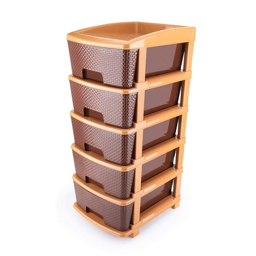 1151 5tier Plastic Modular Drawer System For Multiple Use (Brown Colour)