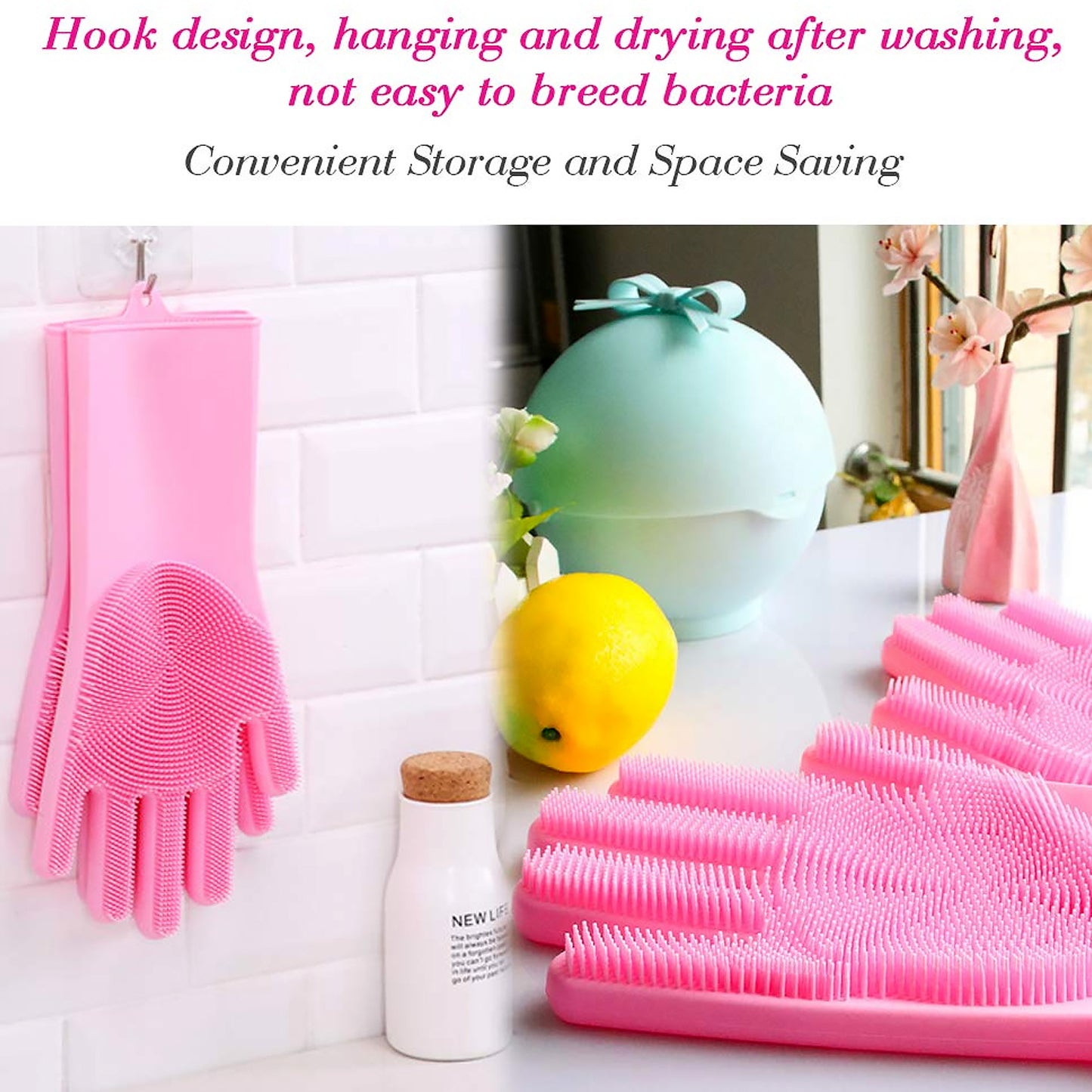 17723 Dishwashing Gloves With Scrubber Silicone Cleaning Reusable Scrub Gloves For Wash Dish Kitchen Bathroom Pet Grooming Wet And Dry Glove (1 Pair 250 Gm)