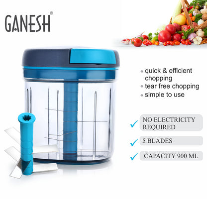 8107 Ganesh Master Chopper With 5 Stainless Steel Blades Xl Large Jumbo Chopper (900 Ml)