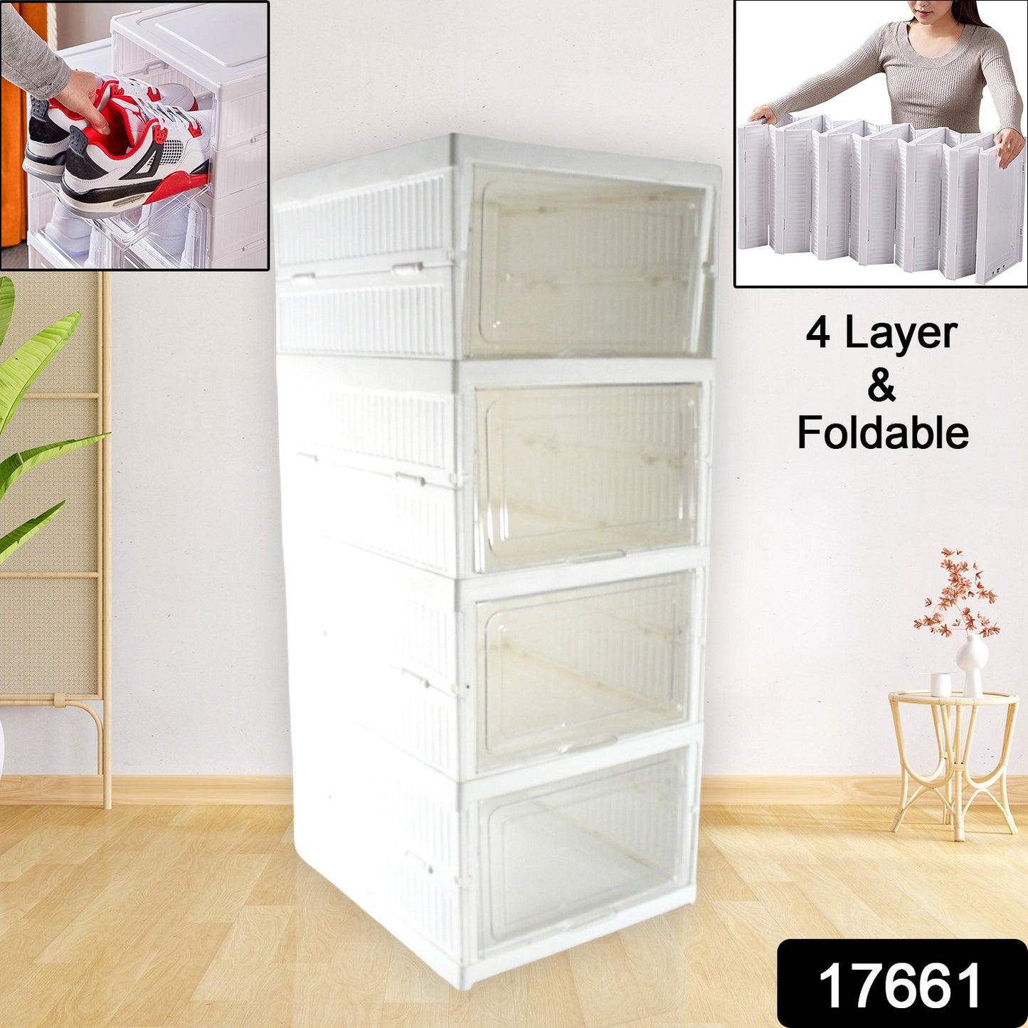 Stackable Multifunctional Storage For Clothes Foldable Drawer Shelf Basket Utility Cart Rack Storage Organizer Cart For Kitchen Pantry Closet Bedroom Bathroom Laundry (4 Layer 1 Pc)