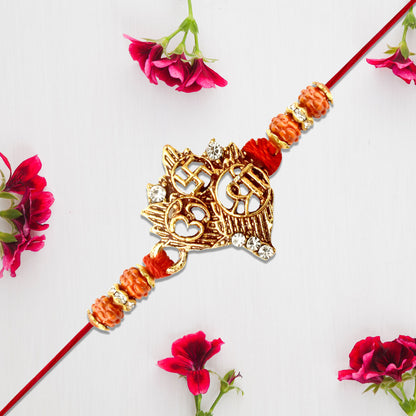 Spiritual Symbol Rakhi With Om Swastik  Rudraksha Beads