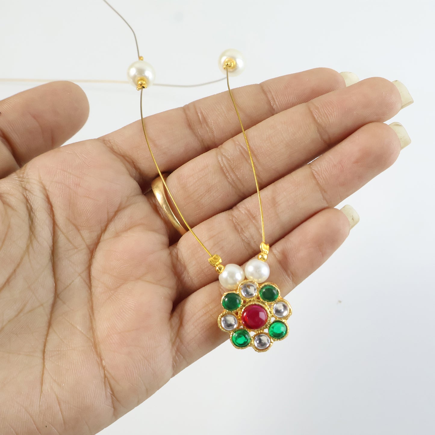 Elegant Traditional Multicolor Stone  Pearl Pendant Chain (1 Pc)