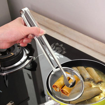 2412 2in1 Stainless Steel Filter Spoon With Clip Food Kitchen Oil-frying Multi-functional