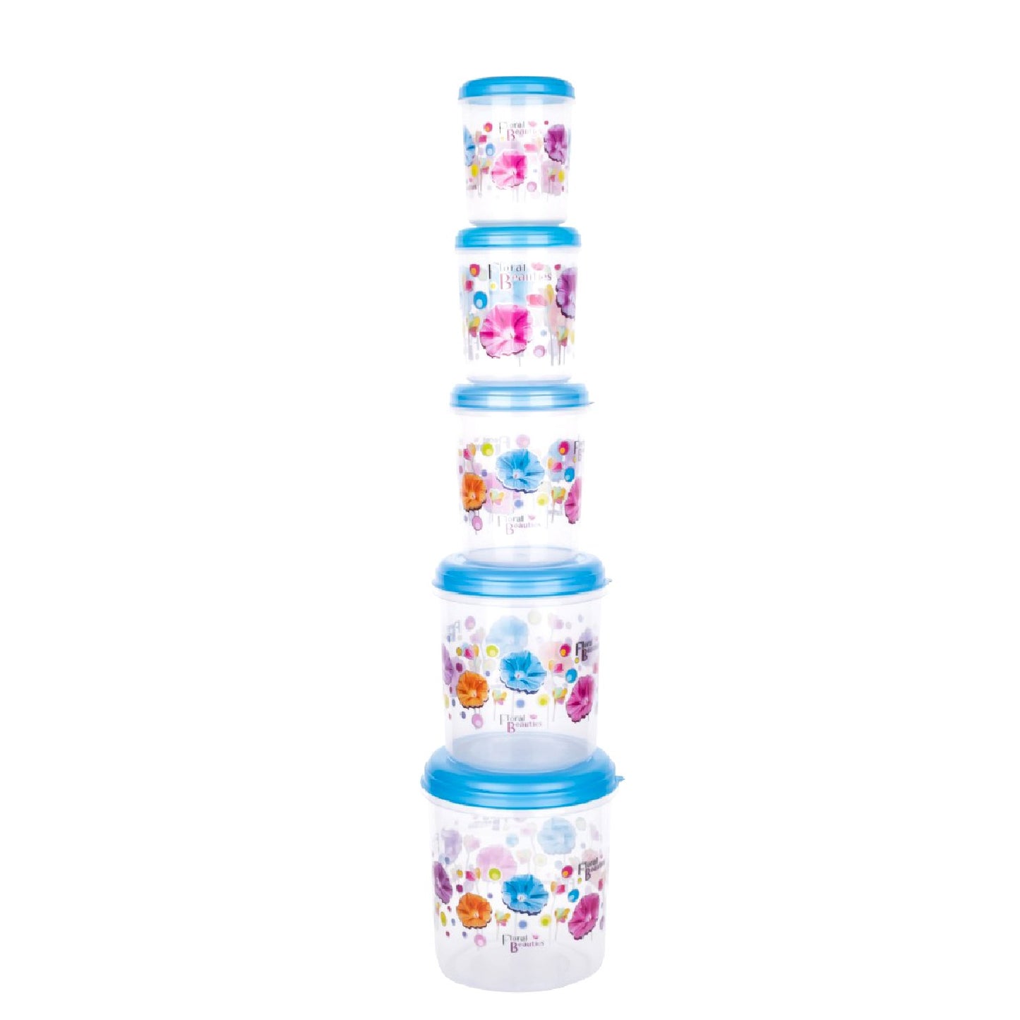 2446 Plastic Transparent Container Air Tight Dabba Set (3000ml 2000ml 1000ml 750ml 500ml)