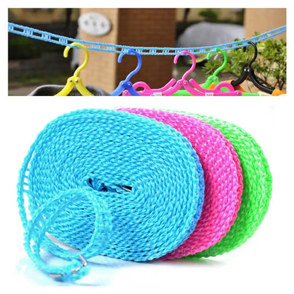 8861 3 Meters Windprood Anti-slip Clothes Washing Line Drying Nylon Rope With Hooks Durable Camping Clothesline Portable Clothes Drying Line Indoor Outdoor Laundry Storage For Travel Home Use (3 Mtr.)