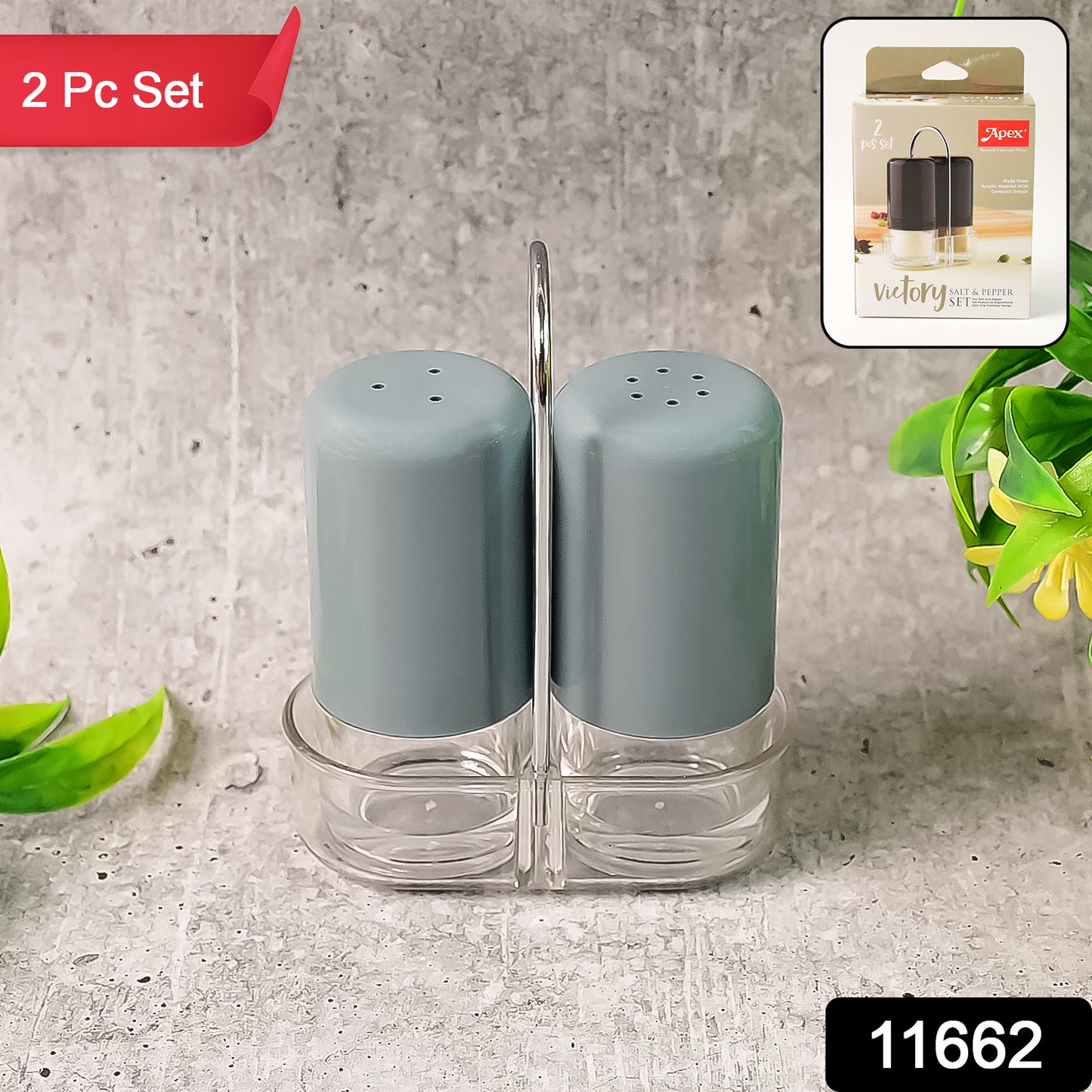 Apex Victory Salt  Pepper Dispenser Set  2 Pcs Acrylic Seasoning Shaker