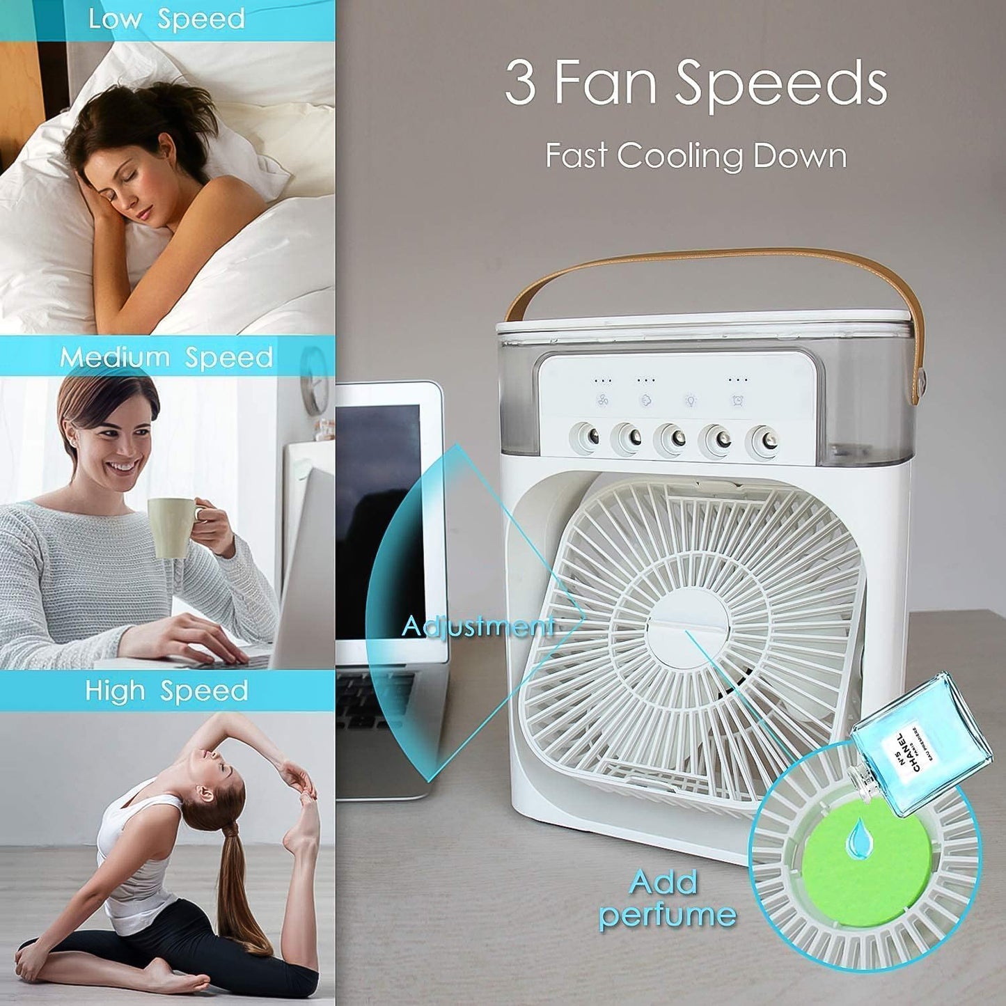 Portable Air Conditioner Fan 7 Color Changing Light (Big  1 Pc)