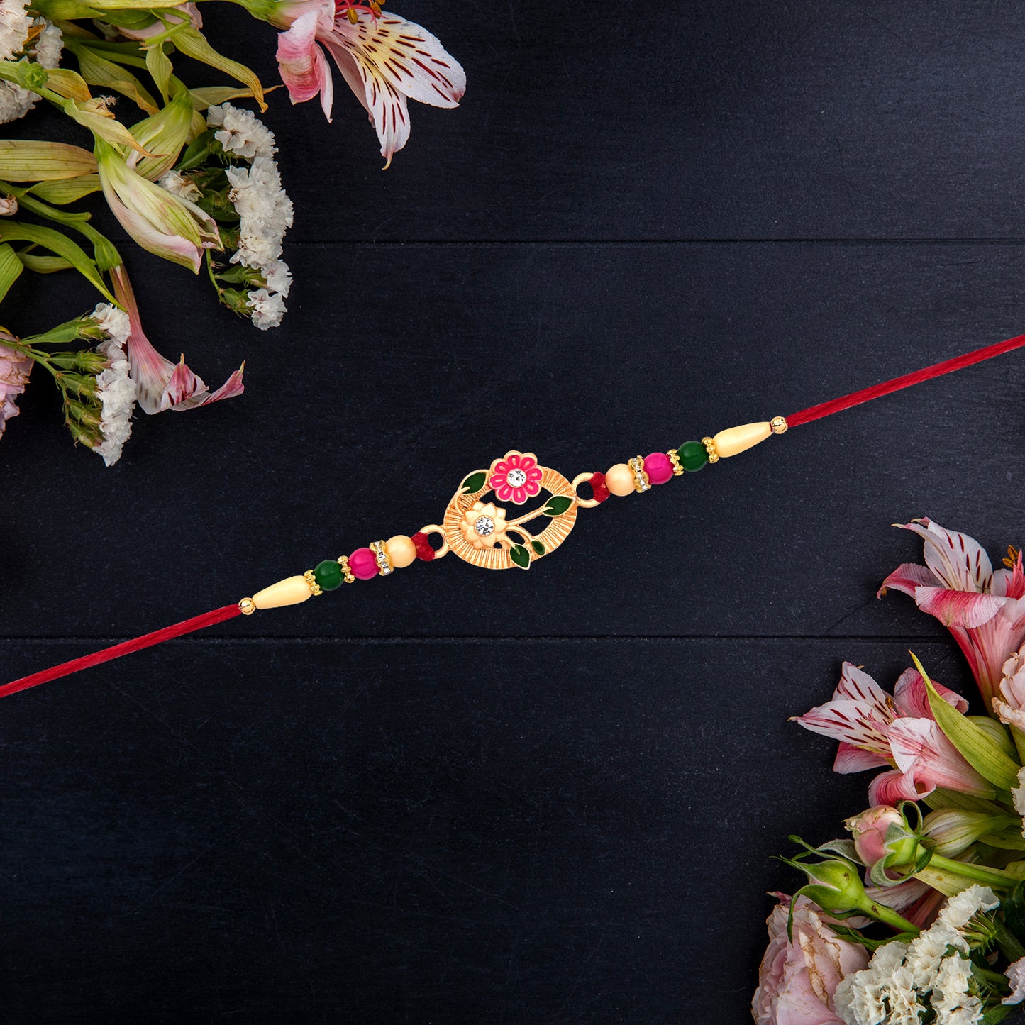 Flower Motif Rakhi With Moon-shaped Design