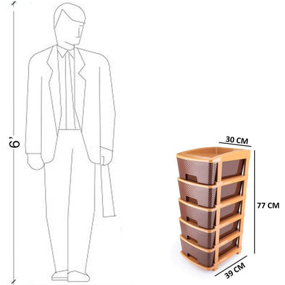 1151 5tier Plastic Modular Drawer System For Multiple Use (Brown Colour)