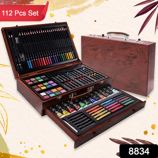 Artist Drawing  Painting Color Set Ith Wooden Case (112 Pcs Approx)