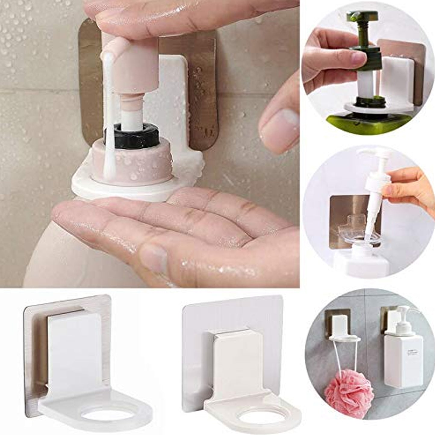 1158 Wall Mounted Self Sticky Hooks For Body Wash Shampoo Bottle Wall Storage Strong Adhesive Hook Power Plug Socket Hanger Holder Multi Color (1pc)