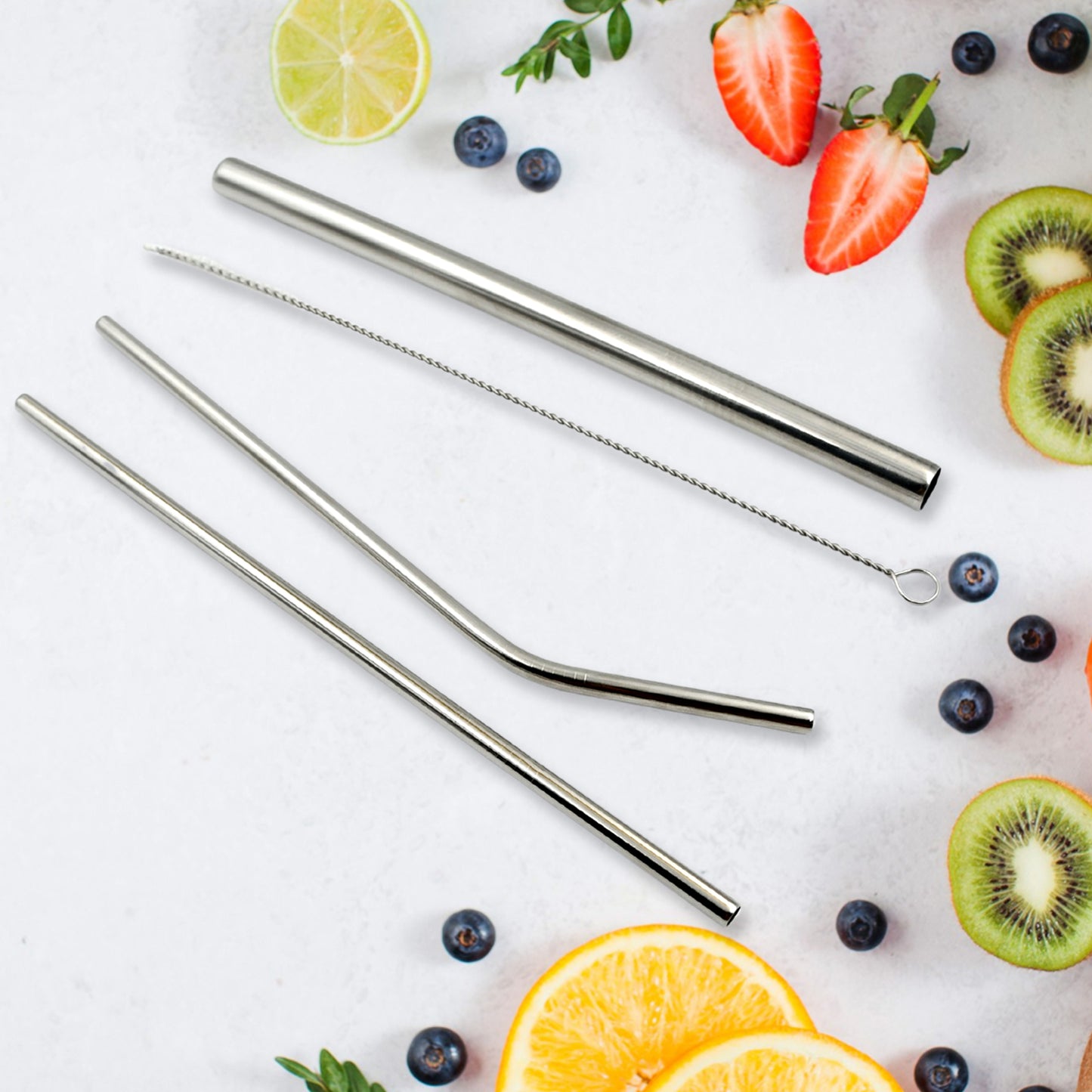 0600 Reusable Stainless Steel Straws With Travel Case Cleaning Brush Eco Friendly Extra Long Metal Straws Drinking Set Of 4 (2 Straight Straws 1 Bent Straws 1 Brush)